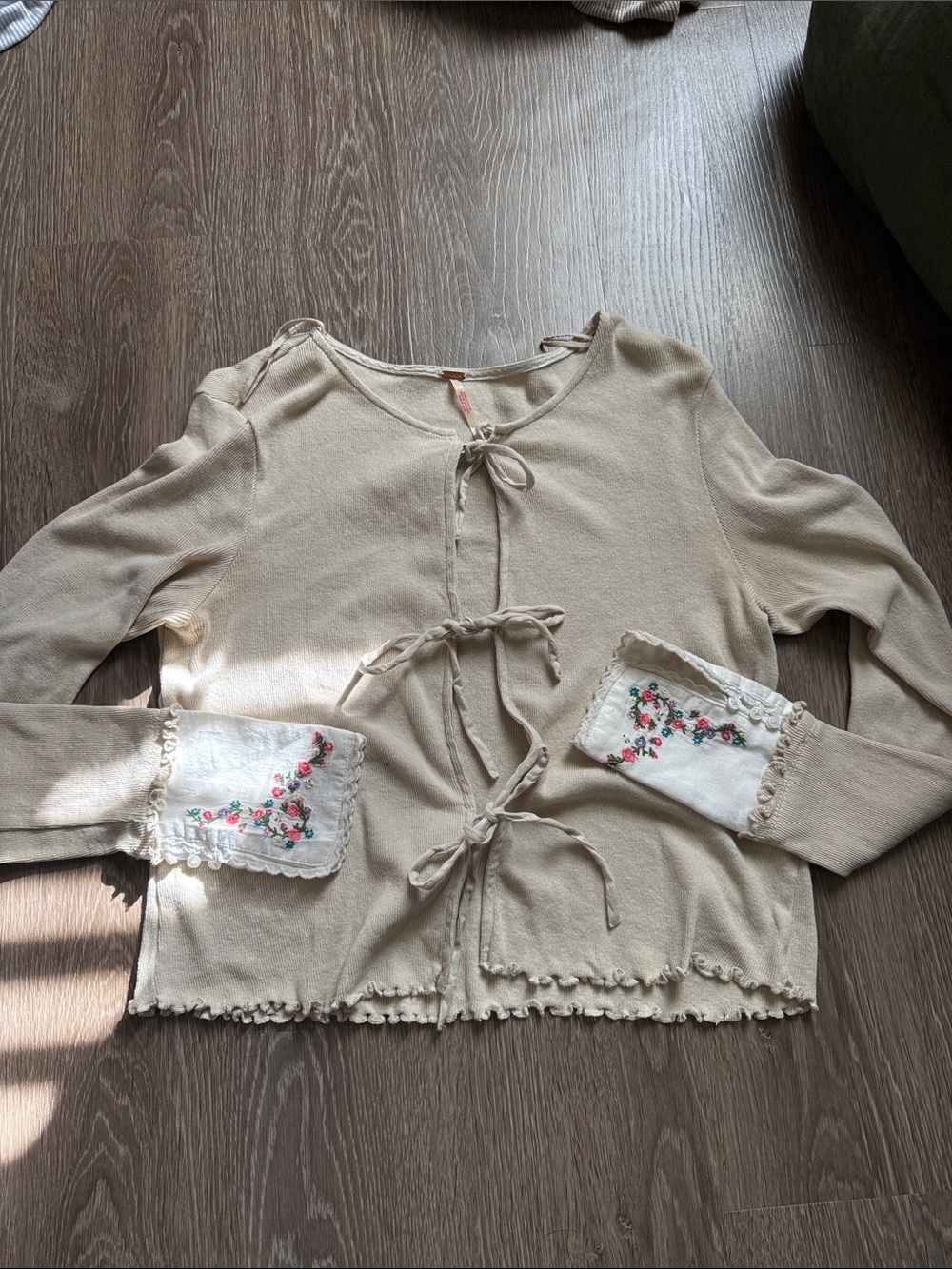 Free People Embroidered cuff top